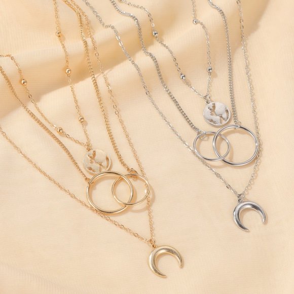 Layered Circle Map Earth Moon Necklace